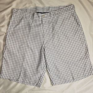 Mens PGA Tour‎ Golf Shorts, 34w, White with Dark Gray stripes. (#027)